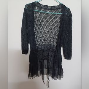 Hollow Out Open Front Cardigan